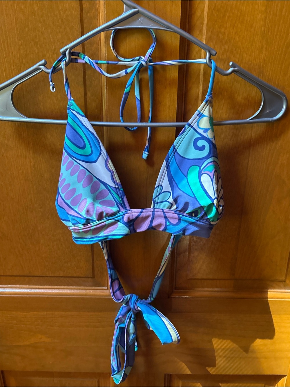 Aerie Women’s Blue Purple Paisley Triangle Bikini Top Size Large